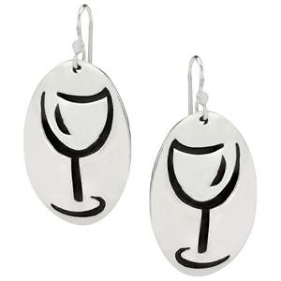Far Fetched Cutout Wine Glass Earrings Silver Plated - Picture 1 of 3